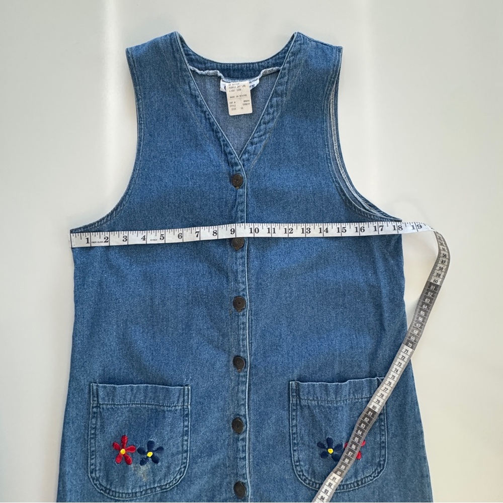 90s Y2K VTG California Concepts Denim Button Front Jumper  Floral Embroider - Picture 4 of 12